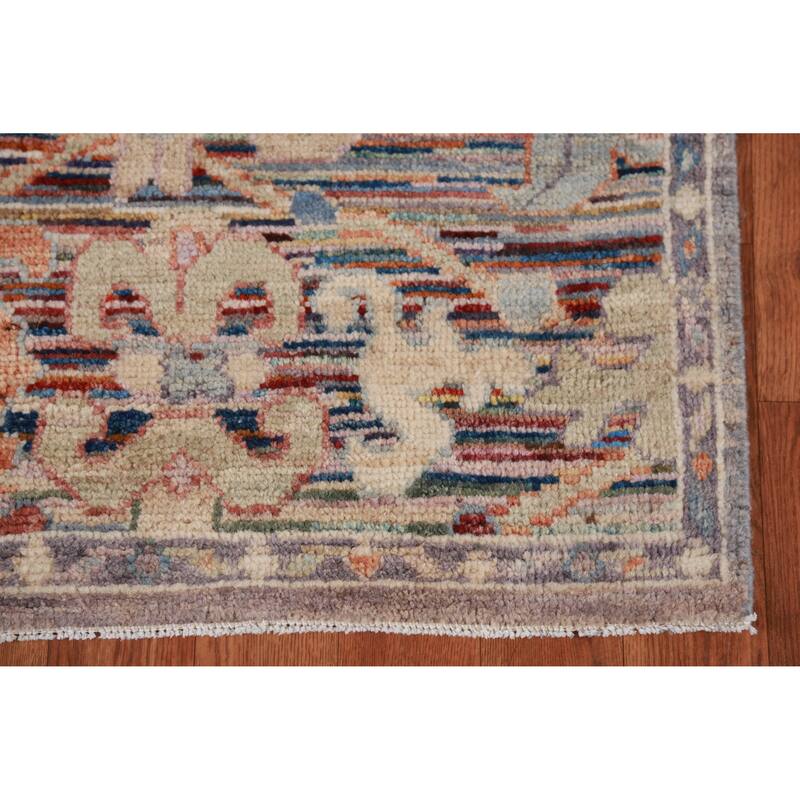 Hand Knotted Oriental 100% Wool Carpet Transitional Floral Multi-Colored Oushak Runner Rug - 19' 5'' X 2' 4''