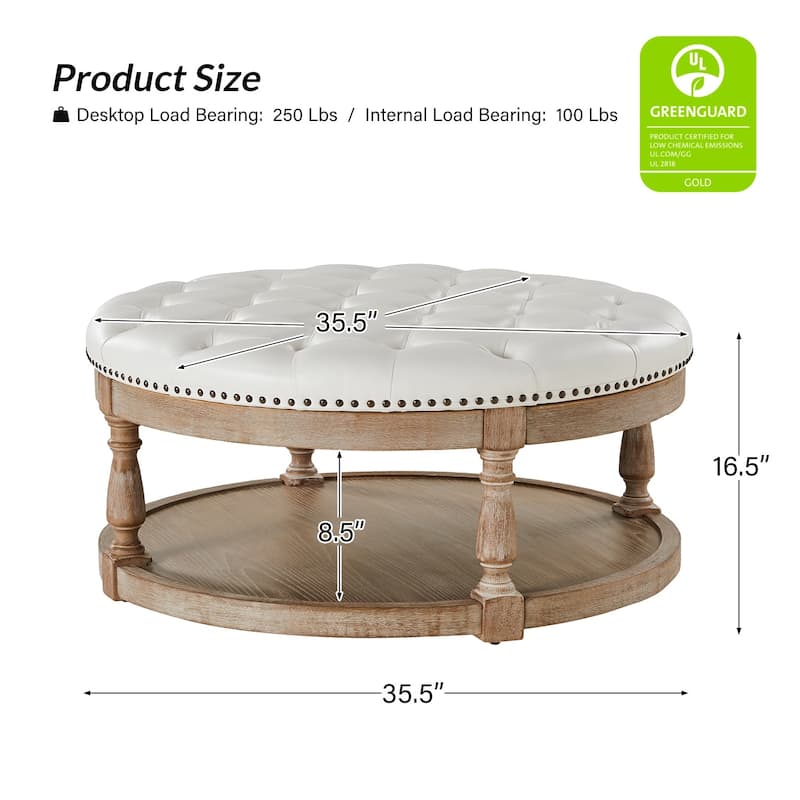 Dulcie Traditional Cocktail Vegan Leather Ottoman with Solid Wood Legs by HULALA HOME