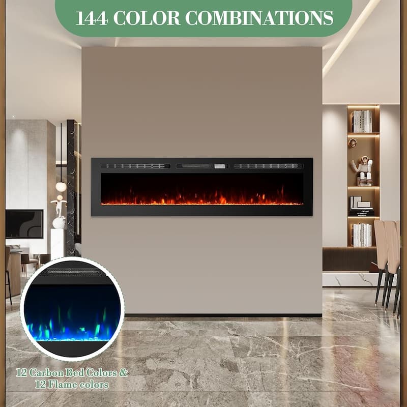 1500W/750W 60"" Electric Fireplace Heater, Dual Power with Thermostat