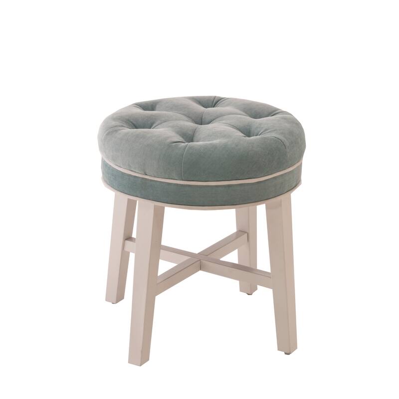 Hillsdale Furniture Sophia Tufted Backless Vanity Stool, White with Spa Blue Fabric - Spa Blue - 16" x 16" x 18"