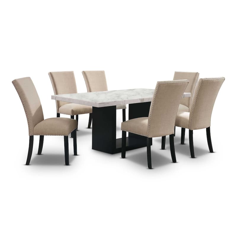 Cots Transitional Light Grey 7-Piece Marble Top Dining Set by Furniture of America