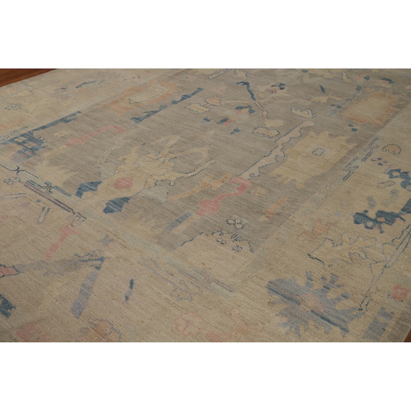 Vegetable Dye Gray Oushak Turkish Area Rug Handmade Wool Carpet - 8'9" x 11'9"