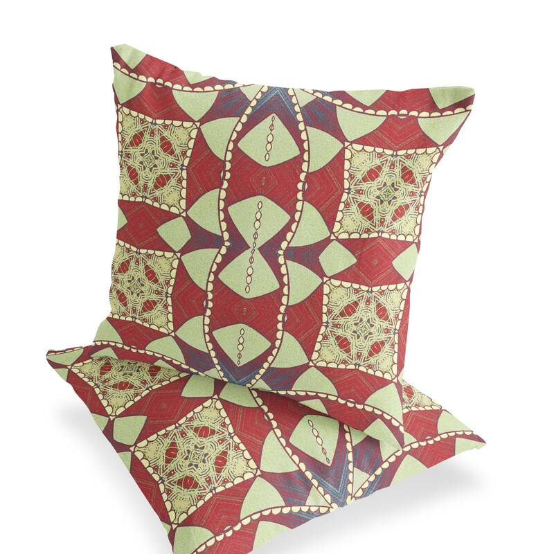 HomeRoots Set of Two 16" X 16" Yellow Red Blown Seam Eclectic Indoor Outdoor Throw Pillow - 16.00' X '16.00' X '5.00