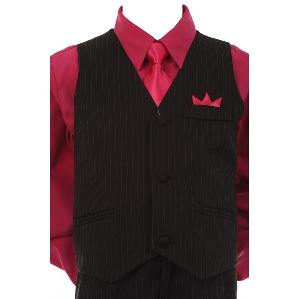 Angels Garment Little Boys Gray Pinstripe Jacket Pants Vest Shirt Tie Suit 2-7
