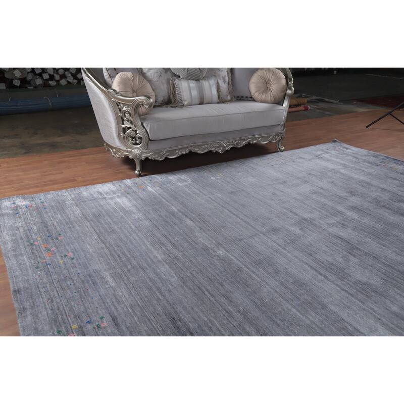 Hand Knotted Oriental Viscose Silk Carpet Tribal Animal Pictorial Greys & Charcoal Gabbeh Area Rug - 12' 1'' X 9' 0''
