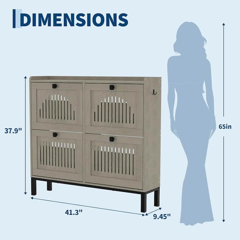 Freestanding 4 Flip Drawer Shoe Cabinet Organizer for Entryway, Hallway, Living Room