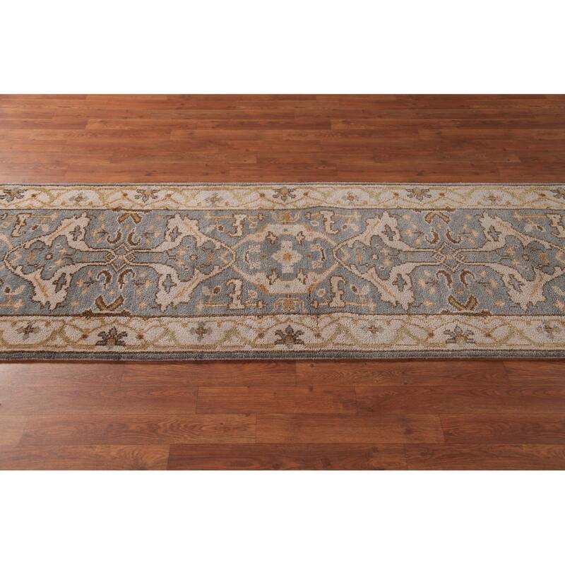 Gray Oushak Indian Runner Rug Hand-Knotted Wool Carpet - 2'8" x 8'1"
