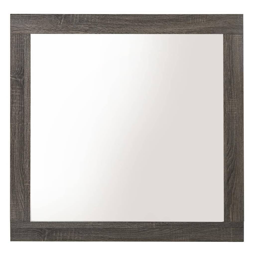 Transitional Style Grained Wood Encased Square Mirror, Gray