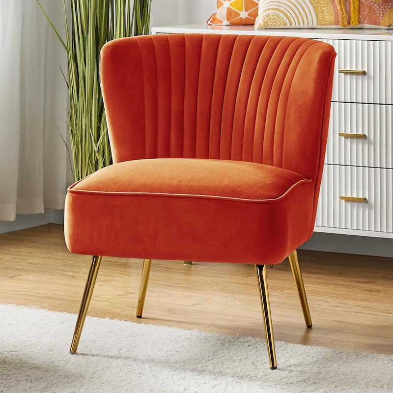 Monica 22''W Upholstered Modern Tufted Accent Side Chair with Gold Legs by HULALA HOME - ORANGE