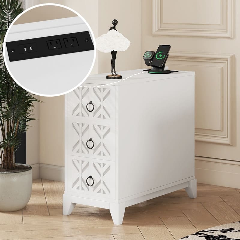 Tall Corner End Table with 3 Drawers and 2 Open Shelves – Perfect for Bedroom or Living Room Storage‌
