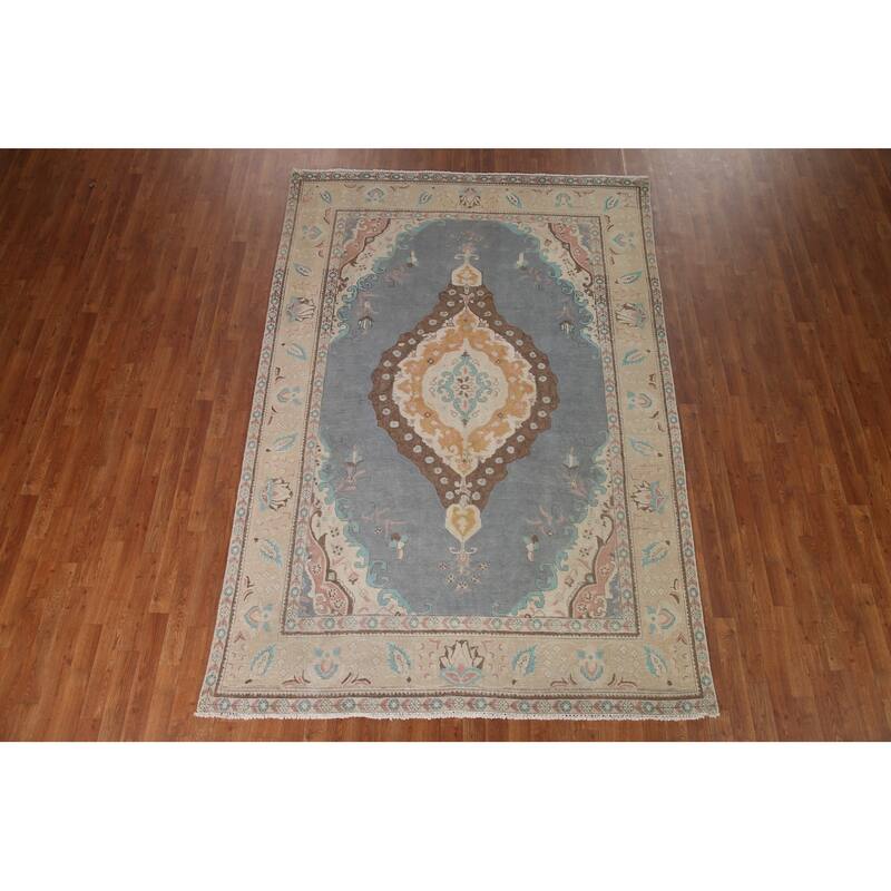 Medallion Geometric Tabriz Persian Vintage Rug Handmade Wool Carpet - 6'6" x 9'6"