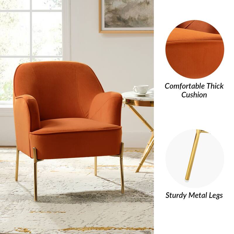 Nora Modern Velvet Accent Chair with Golden Metal Legs Set of 2 by HULALA HOME