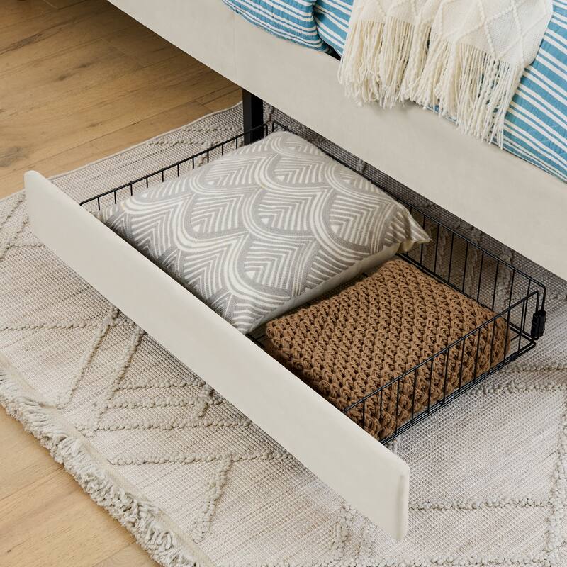 Upholstered Storage Bed - Velvet Platform Frame with 2 Built-In Drawers, Adjustable Sofa Bed in Black