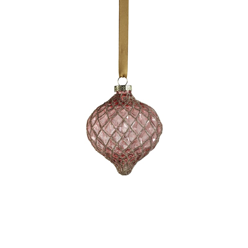 Joulu Onion Shape Harlequin Light Plum Glass Ornaments, Set of 6