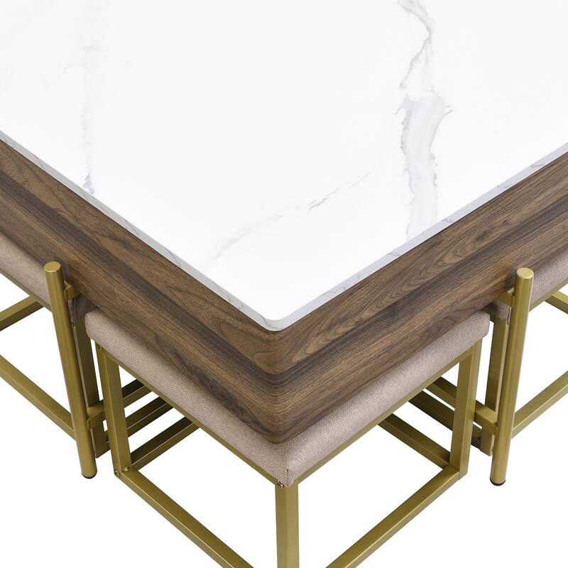 Modern Square Lift-Top Coffee Table Set With Storage & 4 Ottomans