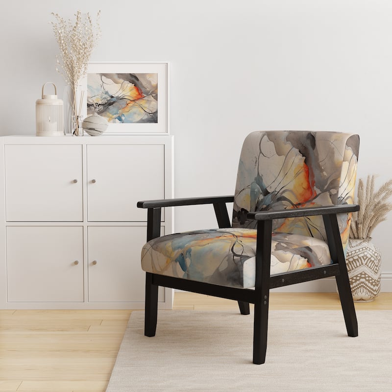 Designart "Marble Serenity Colorful Gray Watercolor Waves I" Upholstered Abstract Shapes Accent Chair and Modern Arm Chair - Arm Chair