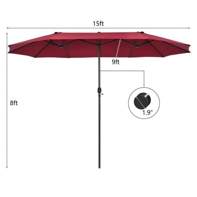 15 Feet Patio Double-Sided Umbrella with Hand-Crank System - 15.4' x 9.2' x 8.0' (LxWxH)