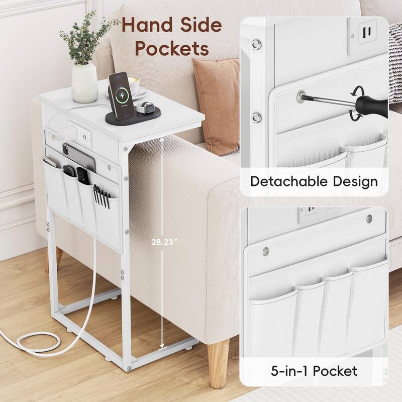 C Shaped End Table with Charging Station - 16.35"D x 10.84"W x 28.23"H