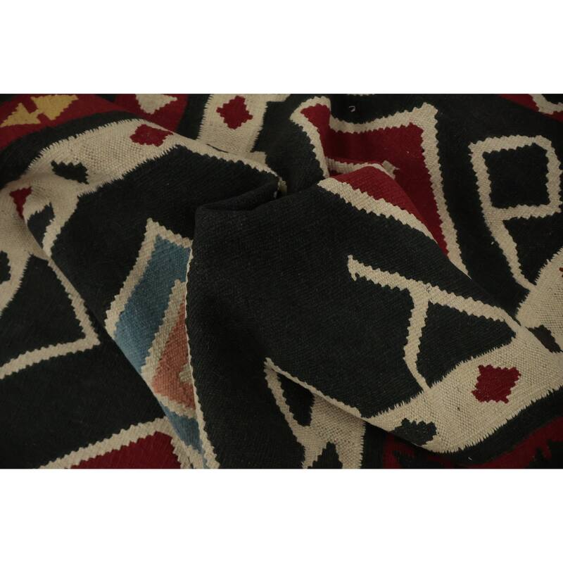 Hand Woven Oriental 100% Wool Carpet Southwestern Tribal Black Kilim Runner Rug - 14' 9'' X 3' 0''