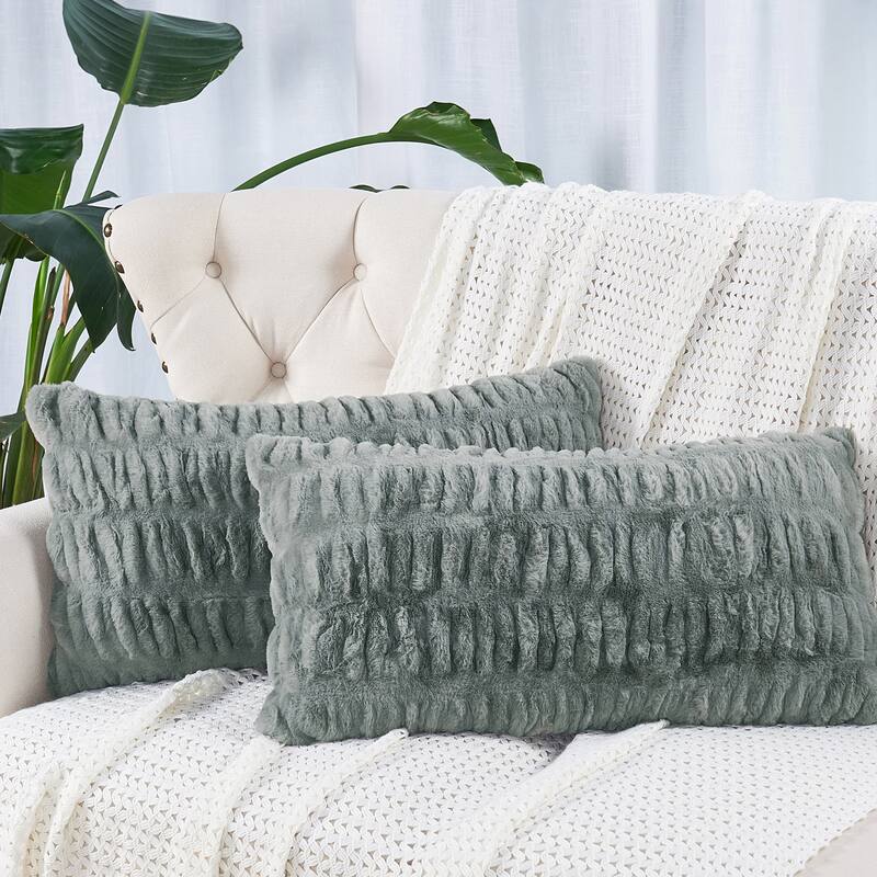 Serenta Shar Pei FauxFur 2 Piece Pillow Shell Set, NO INSERT - 14" x 26" - Silver
