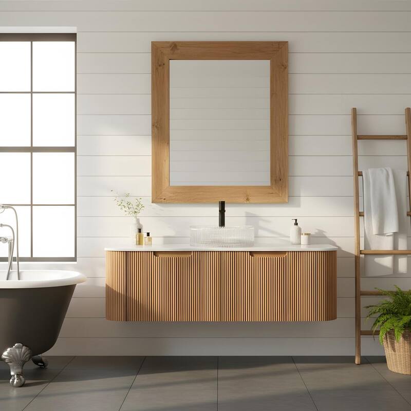 Floating Bathroom Vanity with Transparent Round Glass Basin