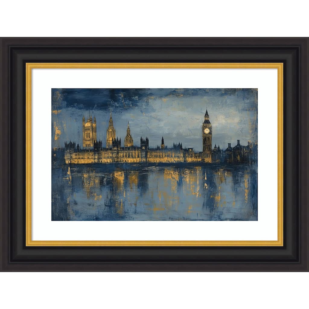 Cityscape at Night by Tradelink inhouse artist Wood Framed Wall Art Print - Sierra Black Brown