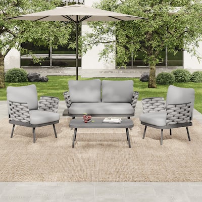 Christopher Knight Home - Peregrine Rope Steel Patio Conversation Set