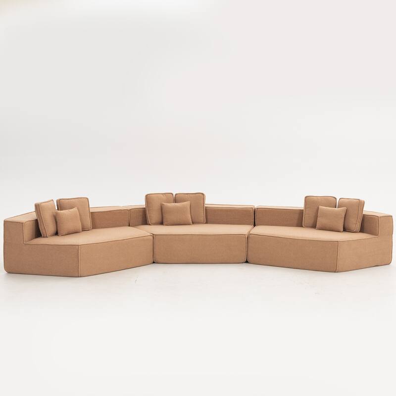 181"Extra Large Multi-Seat Modular Sofa with Teddy Sherpa Fabric,Includes 9 Soft Pillows