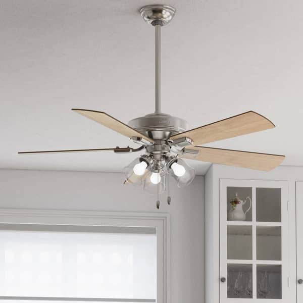slide 2 of 20, Hunter 52" Crestfield Ceiling Fan with 3-Light LED Light and Pull Chain - Farmhouse, Casual, Rustic Brushed Nickel