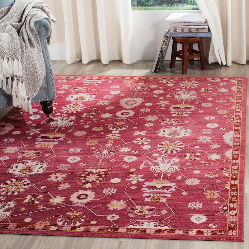 SAFAVIEH Valencia Raushan Distressed Vintage Boho Oriental Polyester Rug - 4' x 6' - Fuchsia/Multi