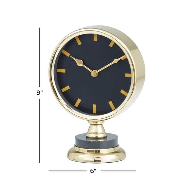 dimension image slide 0 of 2, Gold Stainless Steel Metal Clock with Black Face