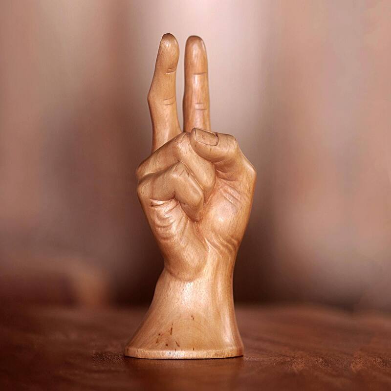 Wood sculpture, 'Peace, Man'