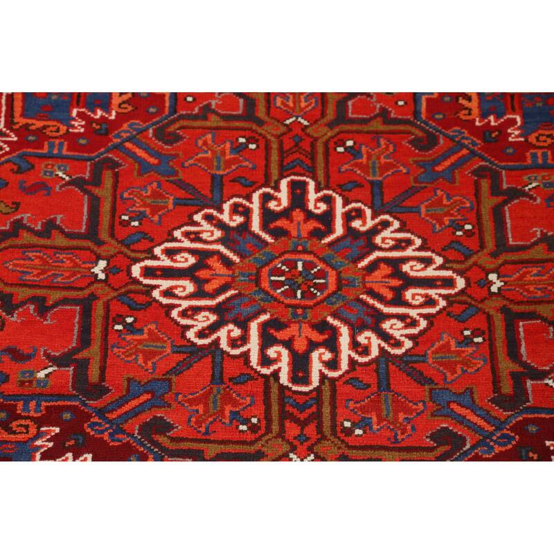 Hand Knotted Oriental 100% Wool Carpet Traditional Medallion Red Heriz Area Rug - 11' 0'' X 7' 9''