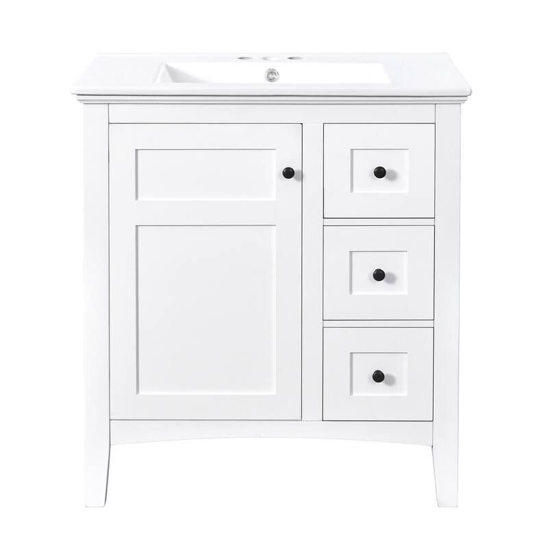 GDFStudio - Rivington Modern Bathroom Vanity with Ceramic Sink and 3 Storage Drawers - 30'W