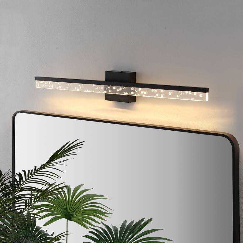 Baxter 22" 1-Light Modern Contemporary 360-Degree Rotatable Iron/Seeded Acrylic Integrated LED Vanity Light, by JONATHAN Y