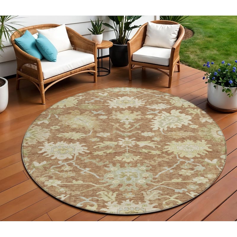 HomeRoots Floral Traditional Rectangle Outdoor Rug - 8' Round