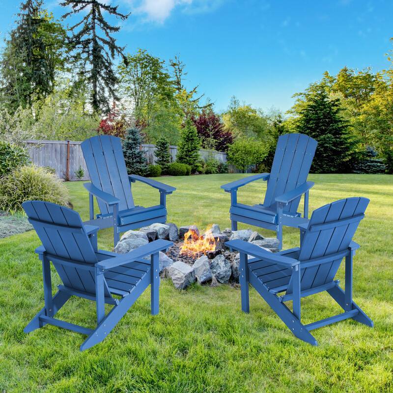 BONOSUKI Patio Adirondack Chair w/Cupholder,Weather Resistant-Set of 4