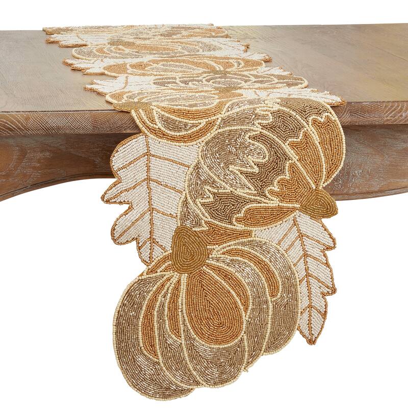 Table Runner With Beaded Pumpkin Design