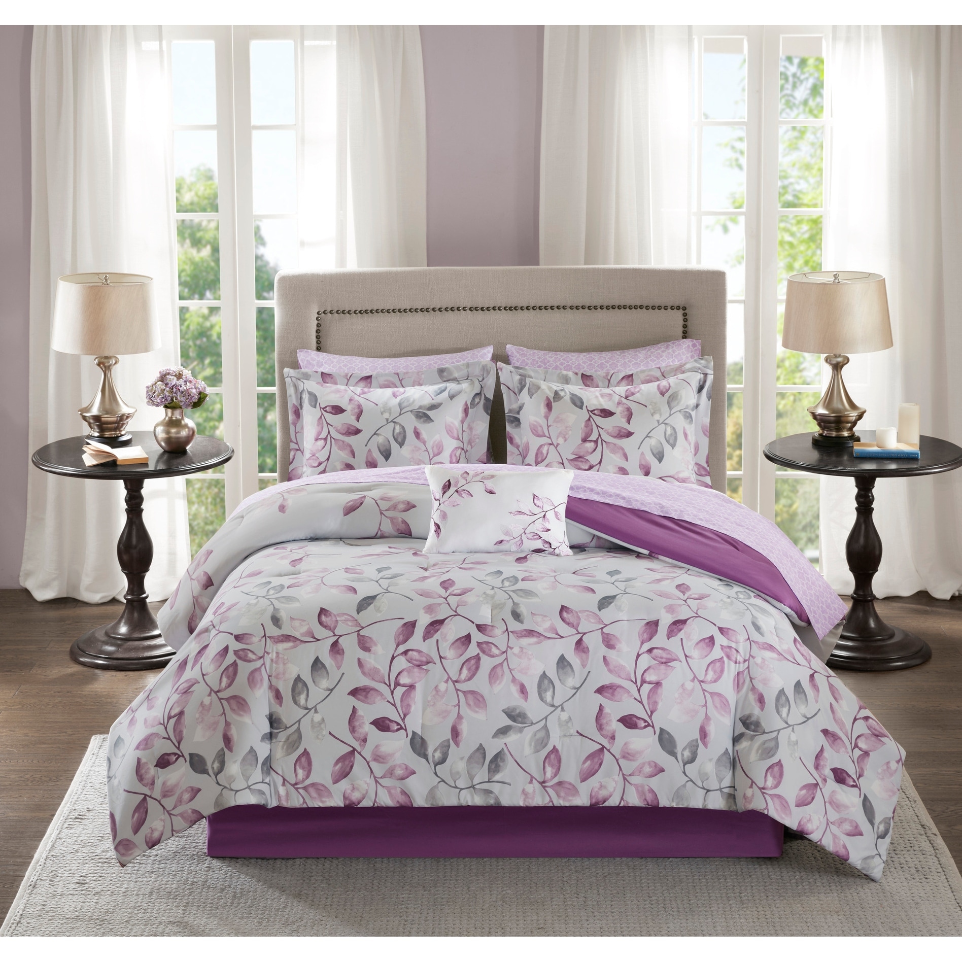 Madison Park Essentials Lafael Purple Printed Complete Comforter Set with Cotton Bed Sheets