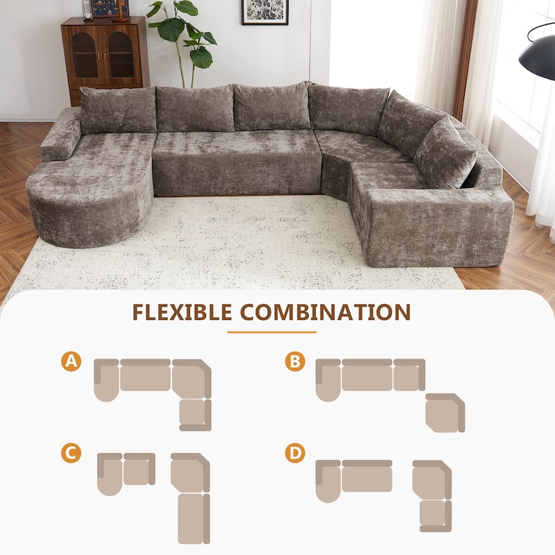139" Chenille Modular Cloud Sectional Sofa with Deep Seating, Pocket Spring Support, and 5-Piece U-Shaped Configuration
