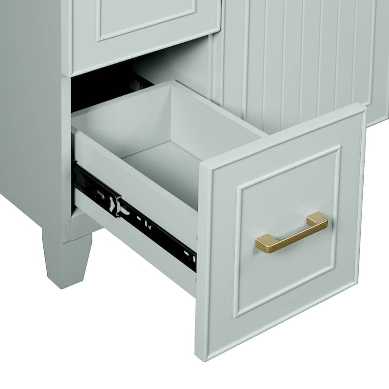 36" Green Bathroom Vanity with Ceramic Sink, Soft-Close Doors, 2 Double-Layer & 2 Standard Drawers, Adjustable Shelf