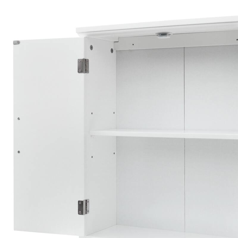 Teamson Home Removable Wall Cabinet with Beadboard Doors & Adjustable Shelf, White Storage for Bathroom, Kitchen or Laundry Room