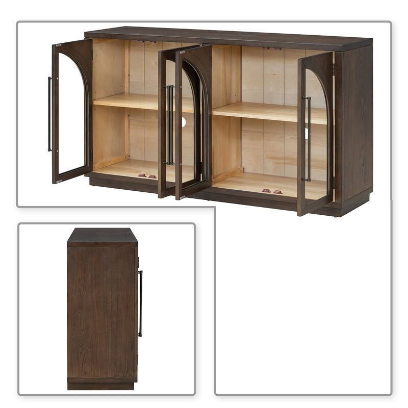 Retro Freestanding 4 Glass Door Wooden Sideboard Storage Buffet Cabinet
