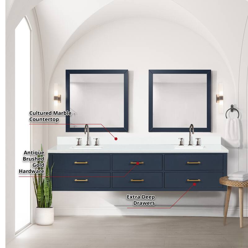 Castor 60 in W x 22 in D Black Double Bath Vanity, Cultured Marble Top, and 28 in Mirrors