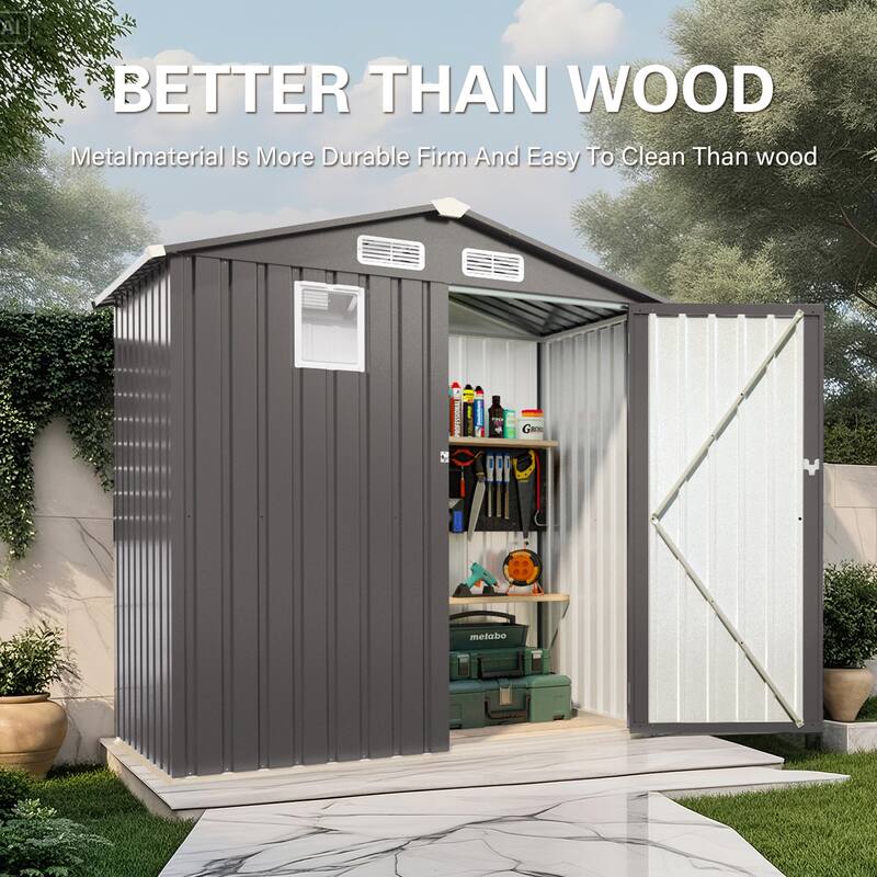 6X4 FT Metal Storage Shed,Tool Shed with Pitched Roof Watertight with Positive Window and Lockable Door Compact Metal Tool Shed
