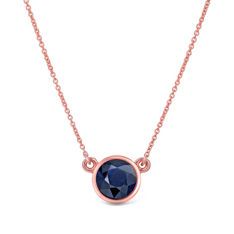 Auriya 14k Gold Solitaire Blue Sapphire Necklace – 0.25 Carat Round Bezel-Set Pendant with Adjustable Chain - Rose