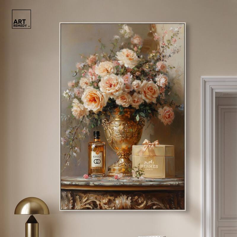 Classical Vase Tans and Floral Canvas by Art Remedy