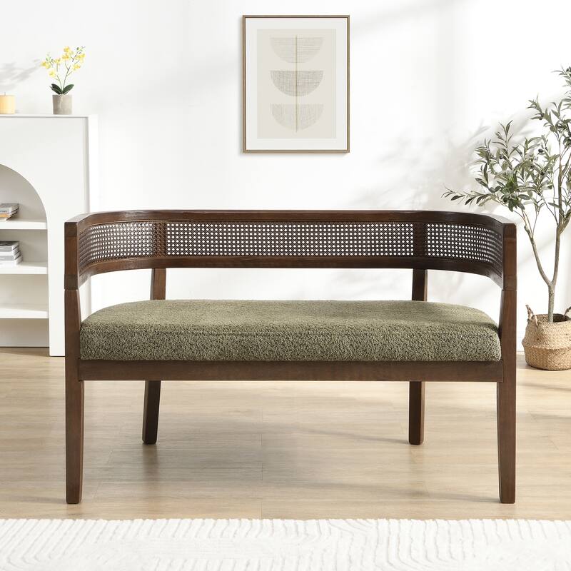 Christopher Knight Home - Modern Rattan Upholstered Loveseat with Hand-Woven Backrest - Green,Walnut