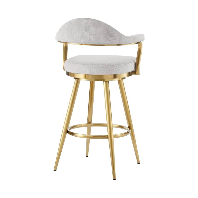 Justy Swivel Counter Stool Chair, Gold Steel Frame, Silver Polyester