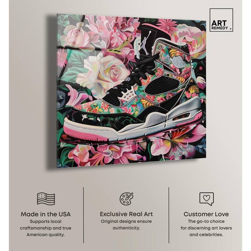 Hidden in Floral Bloom Sneaker Acrylic by Art Remedy, Ready to Hang